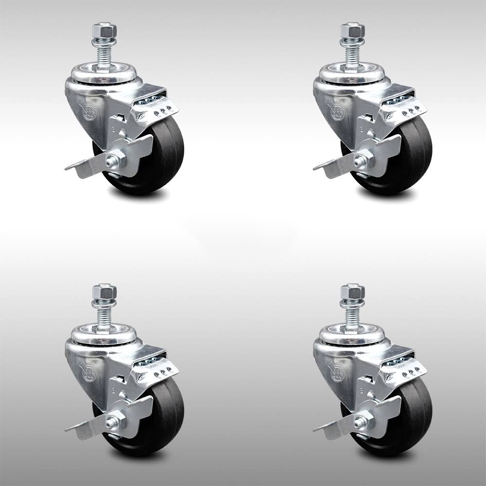 3.5 inch Soft Rubber Swivel Caster Set with Brake D4220