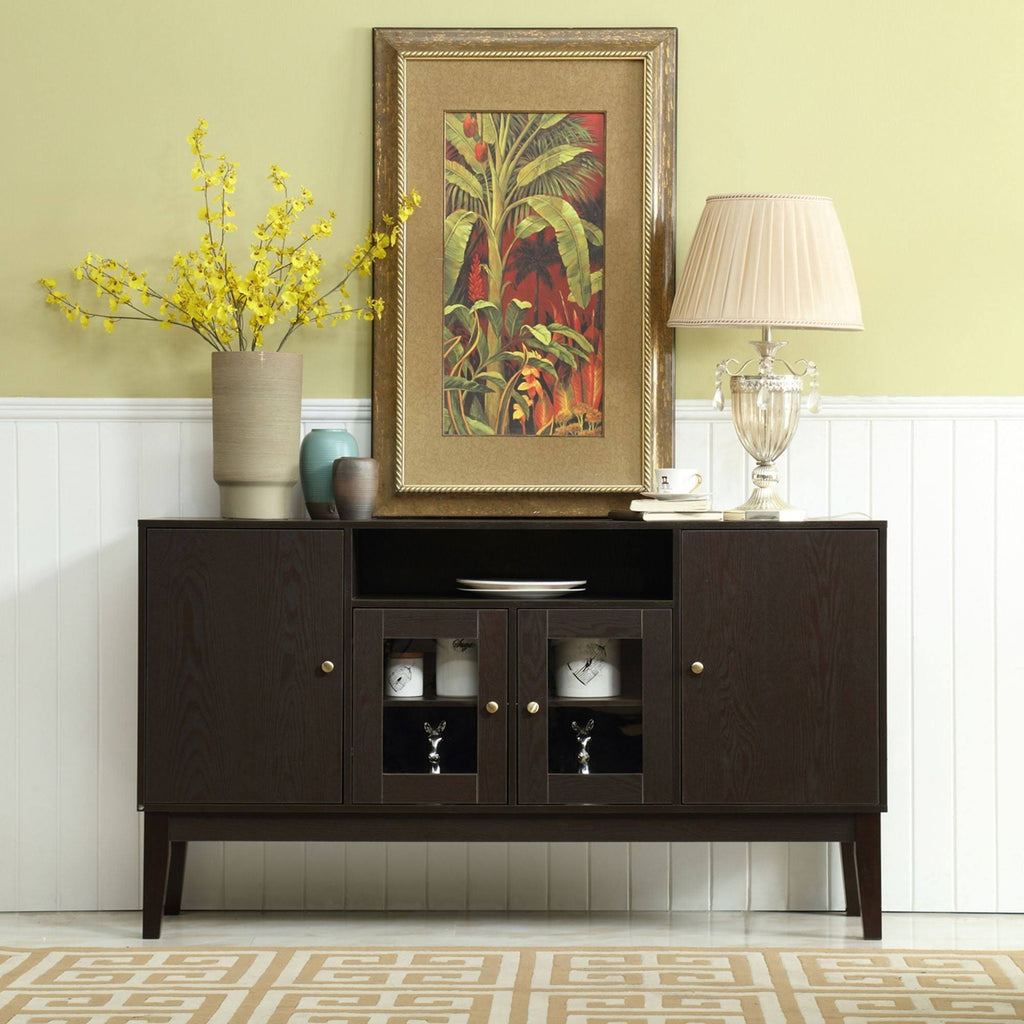 Rustic Wood Buffet Storage Sideboard Table with 4 Cabinets K6176