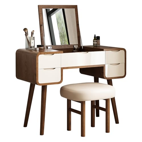 Flip Top Vanity Table with Stool and Mirror N442