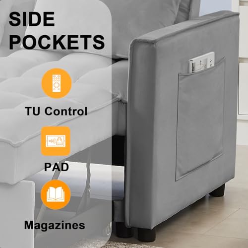White Corduroy Sleeper Chair Bed with USB Port E473