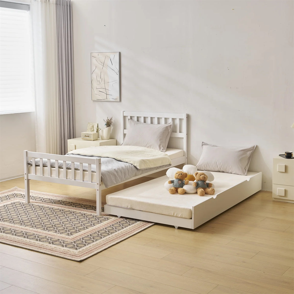 White Twin Bed with Trundle Y377