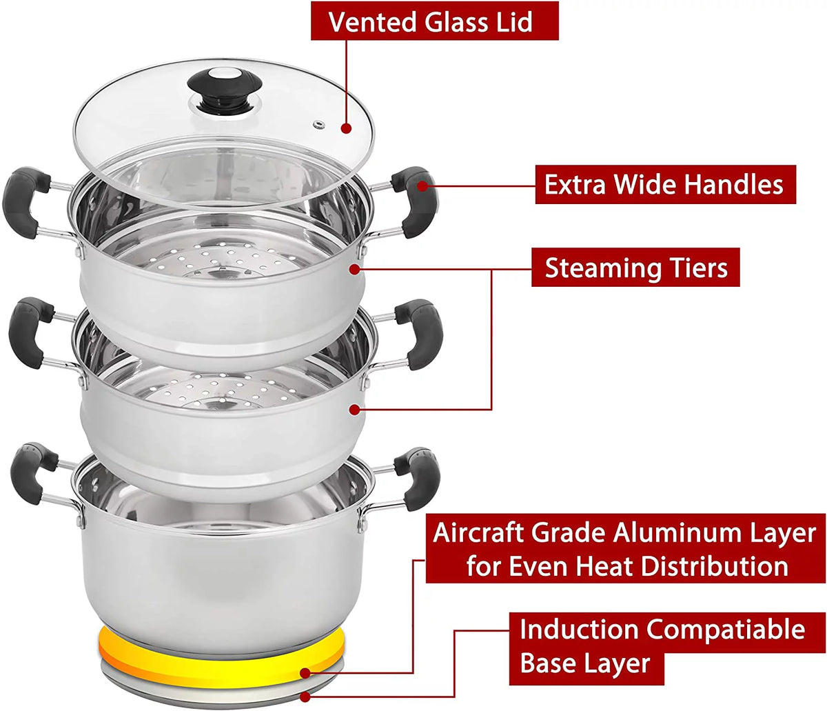 10" Stainless Steel 3 Tier Steamer Pot Z690118