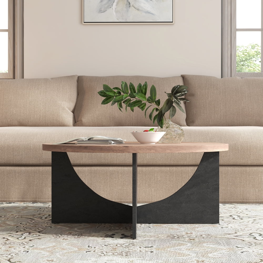 Modern Retro Round Coffee Table 35 Inches Rustic Brown N231025