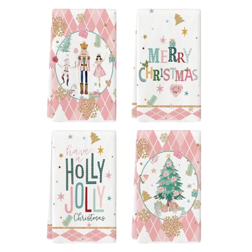 Pink Christmas Kitchen Towels Set of 4 F91711