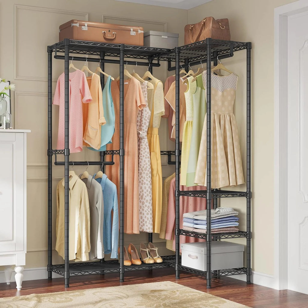 L Shaped Heavy Duty Metal Clothing Rack Black Y454279