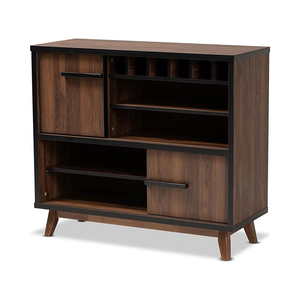 Walnut Brown and Black Wood Wine Storage Cabinet W681