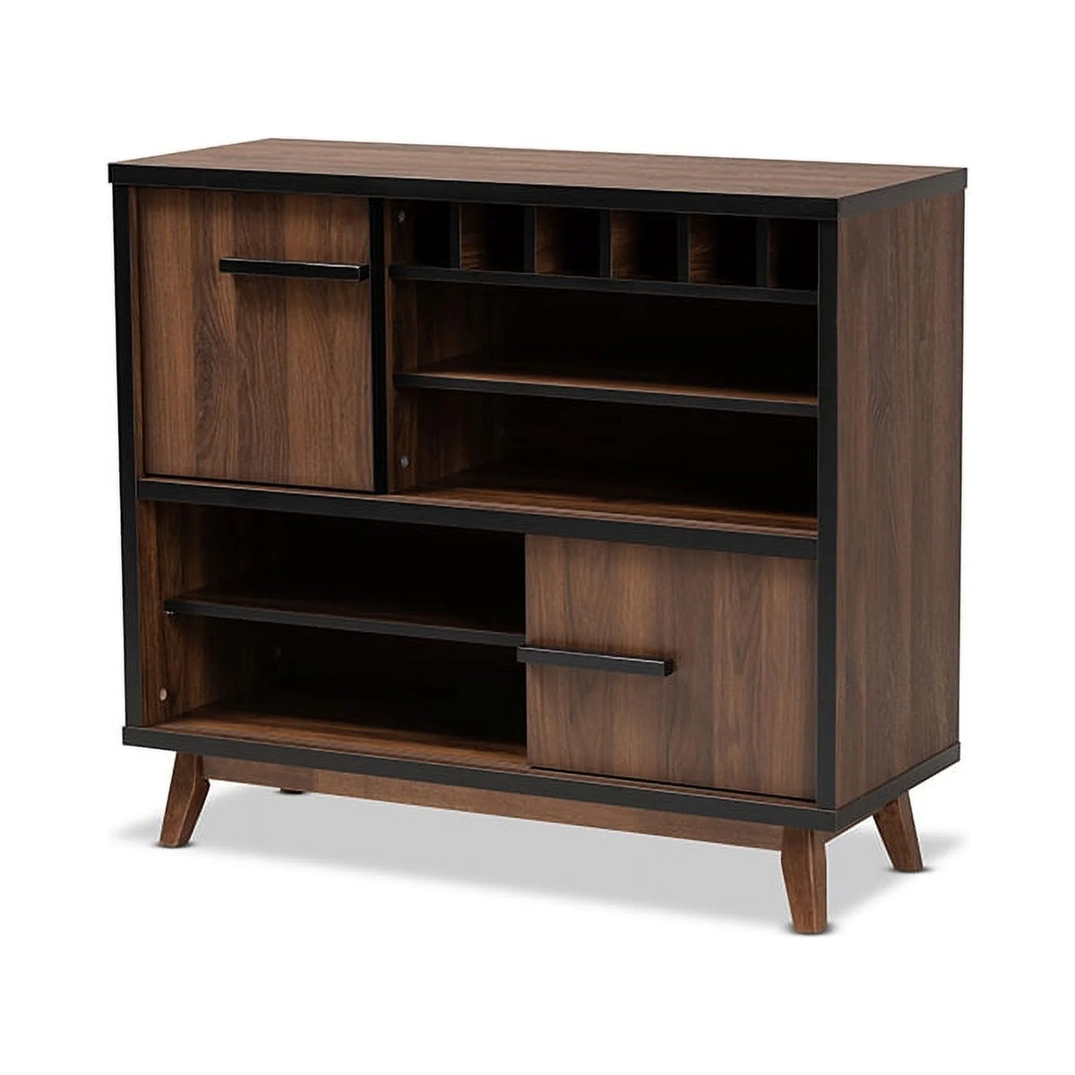 Walnut Brown and Black Wood Wine Storage Cabinet W681