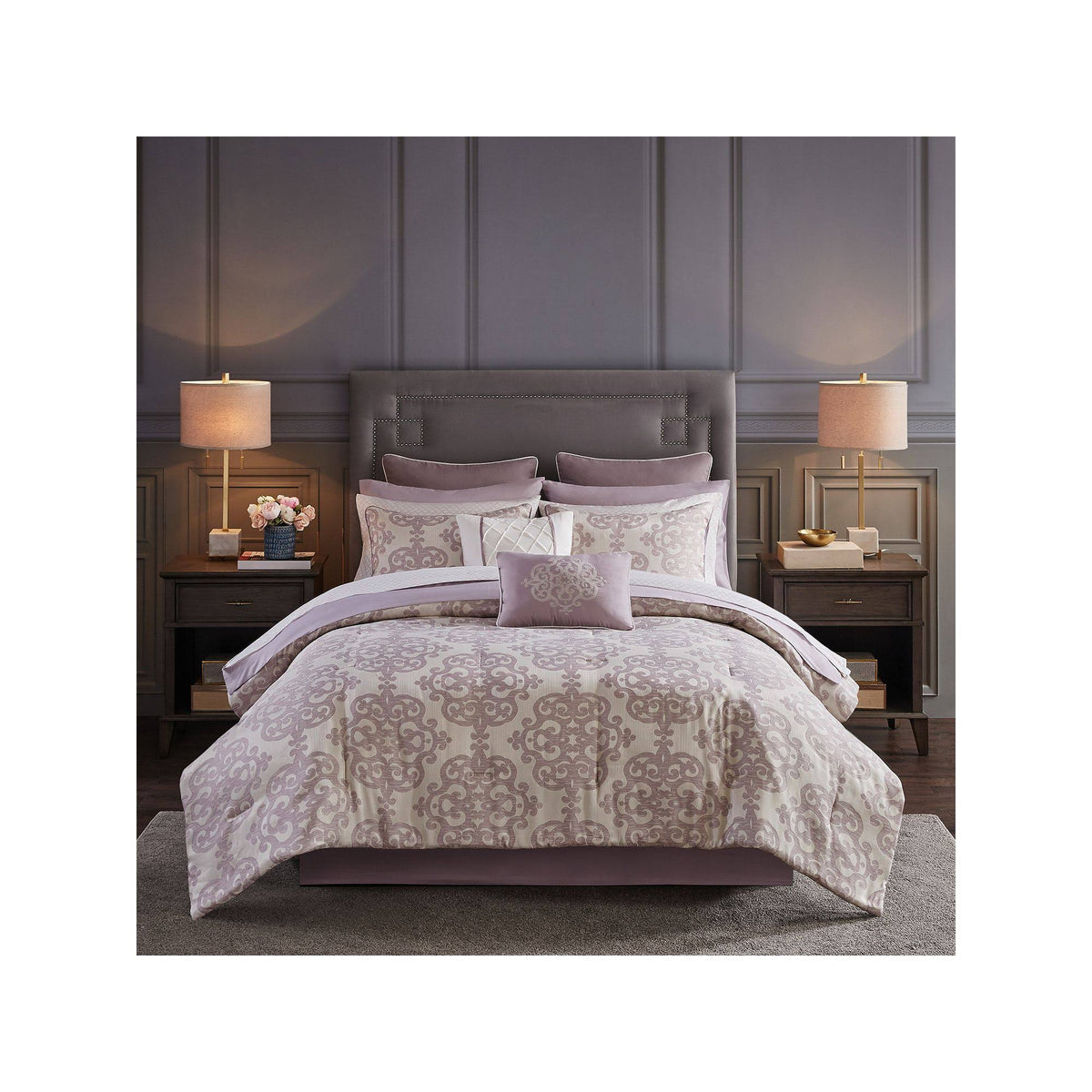 Purple King 16 Piece Jacquard Bedding Set with 2 Sheet Sets P453