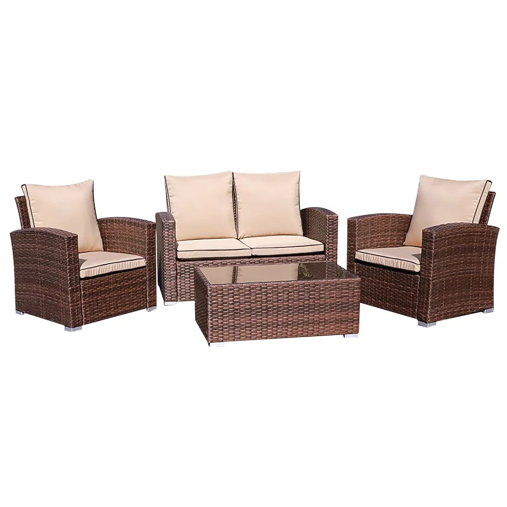 4 Pieces PE Rattan Outdoor Sectional Sofa Set E300