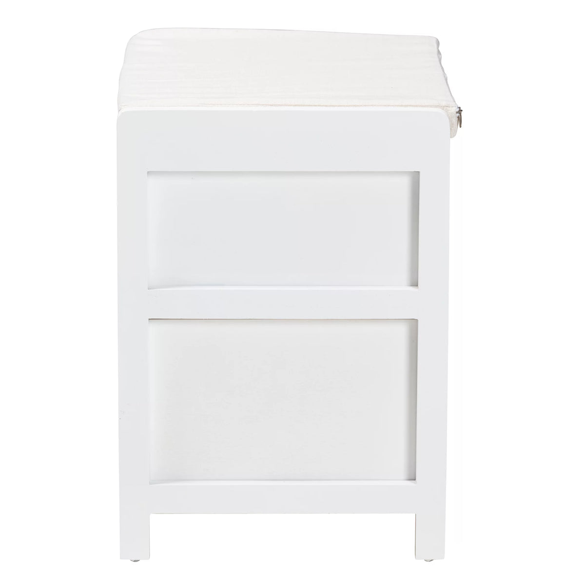 Light Beige Fabric White Wood 3-Drawer Storage Bench with Natural Rattan M8524