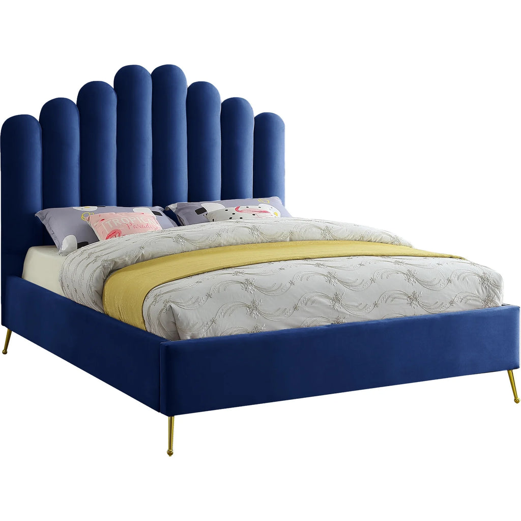 Velvet Upholstered Platform Bed with Gold Steel Legs O753