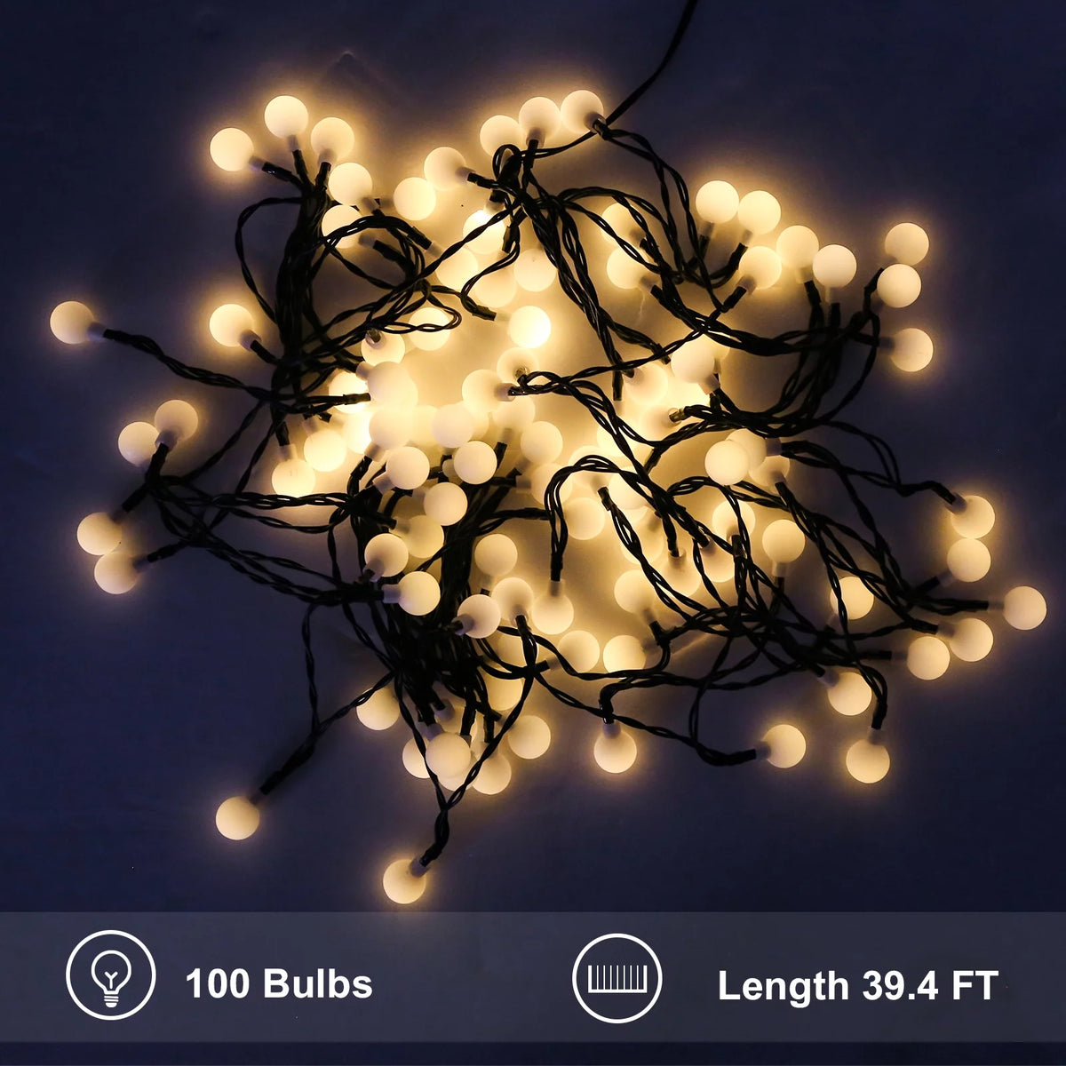 Solar-Powered Globe String Lights 39 ft 100 LED with Remote Control, 8 Modes, Waterproof Warm White M150