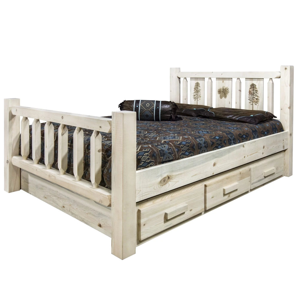 Natural Pine Wood Queen Storage Bed K9817