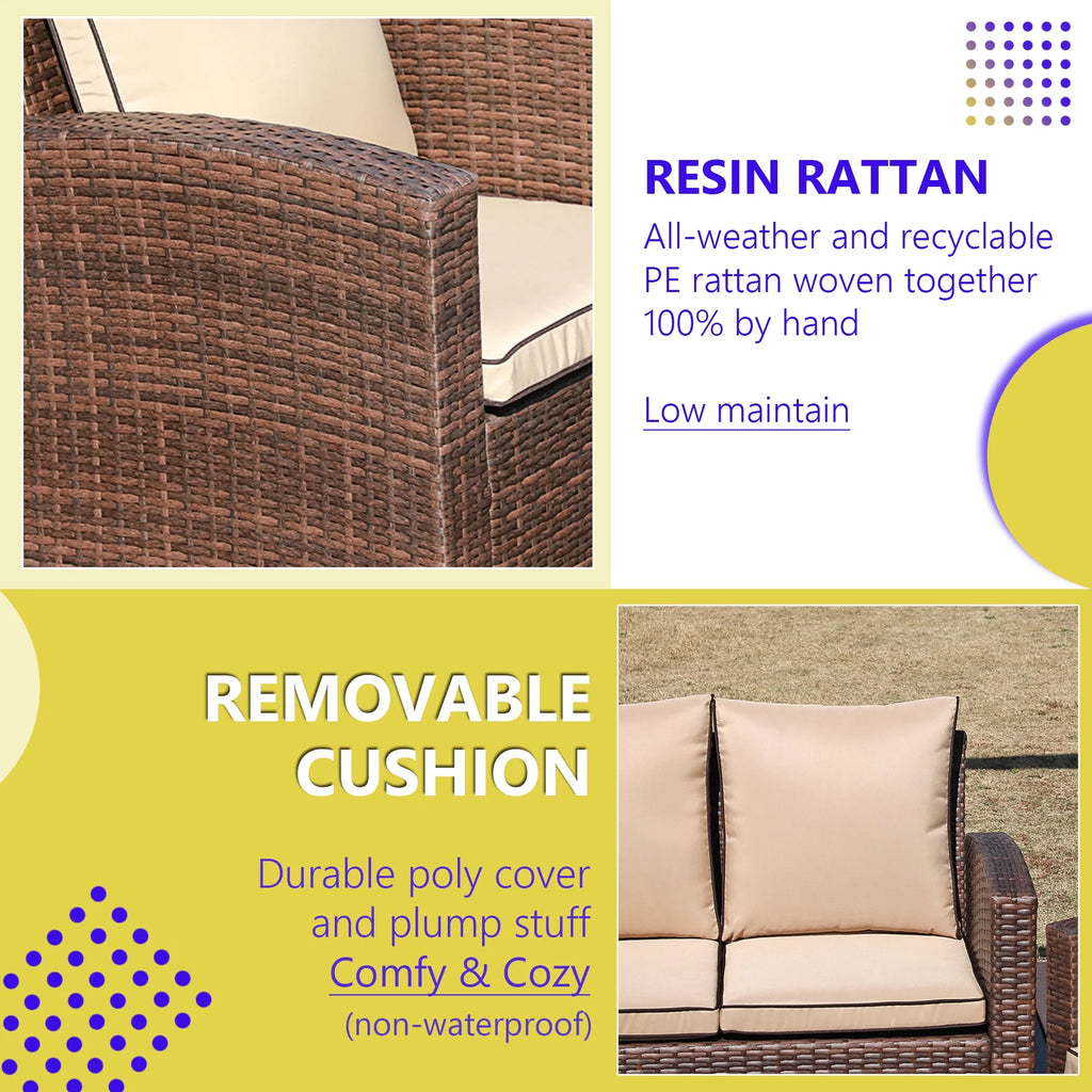 4 Pieces PE Rattan Outdoor Sectional Sofa Set E300