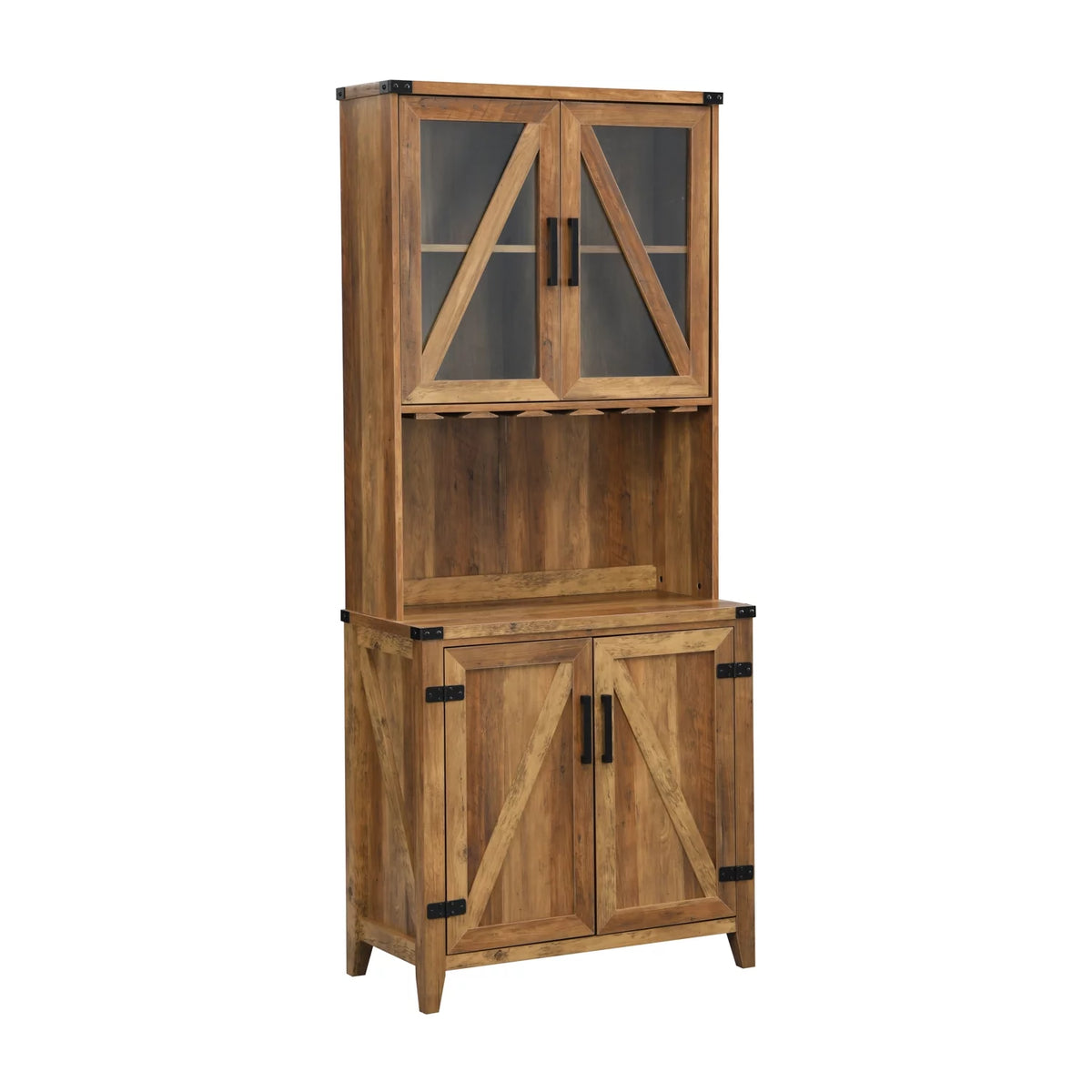 Bar Cabinet with Upper Glass Cabinet and Reclaimed Barn Wood Finish T3282