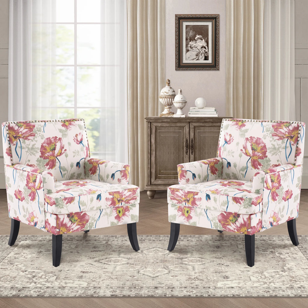 Set of 2 Upholstered Accent Chair with Wooden Legs H356