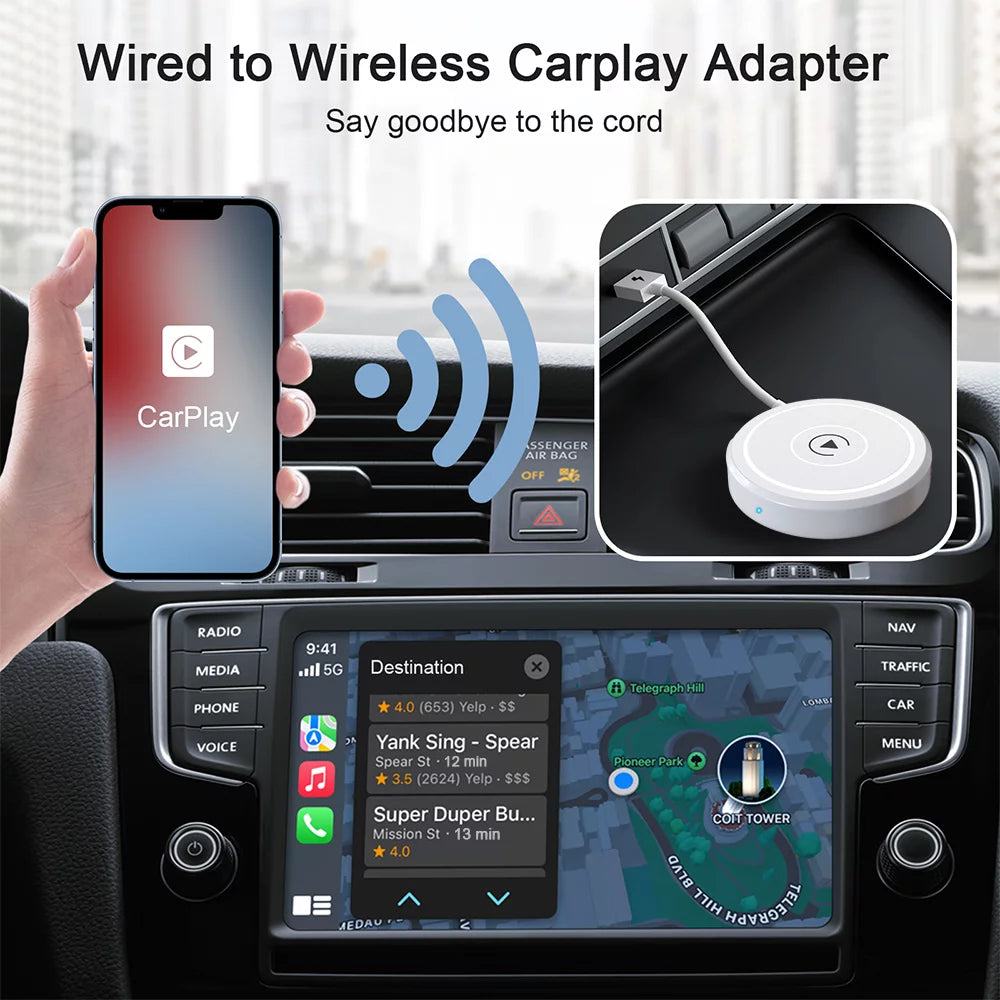 Car Adapter for Apple Cell Phone Carplay Wired to Wireless Smart Box L367