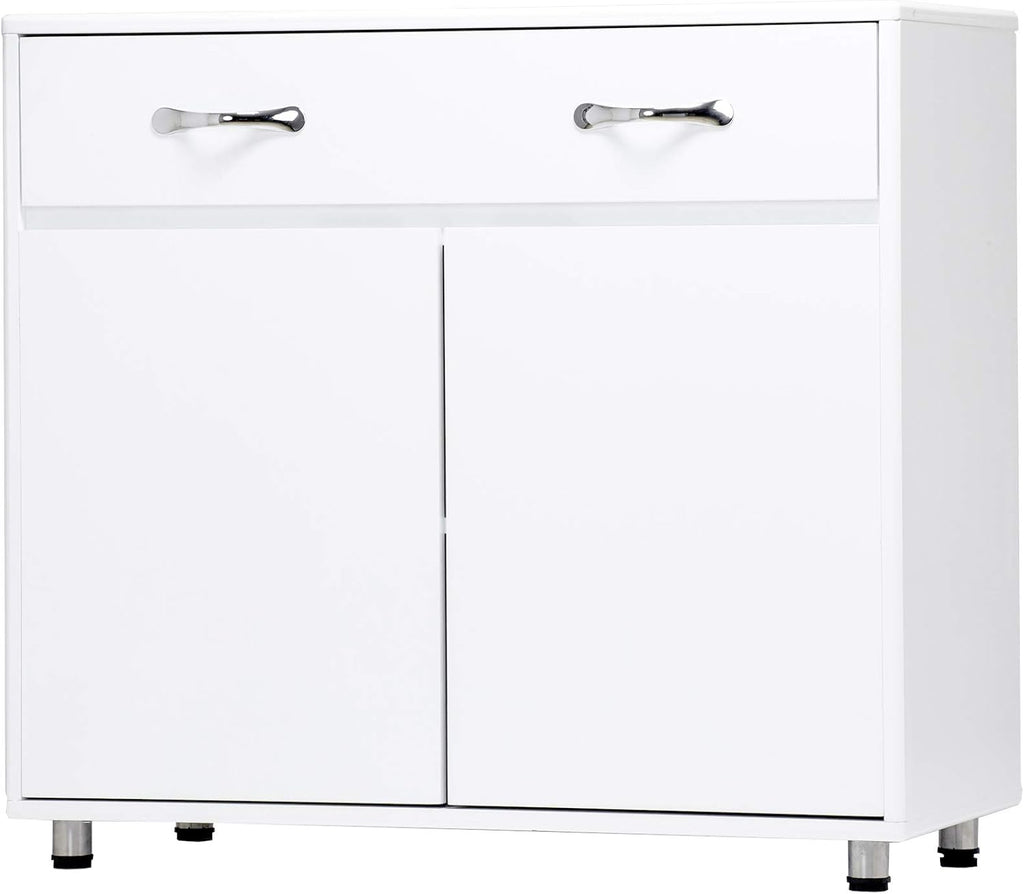 White Console Table with Drawer & Two Shelves R7976
