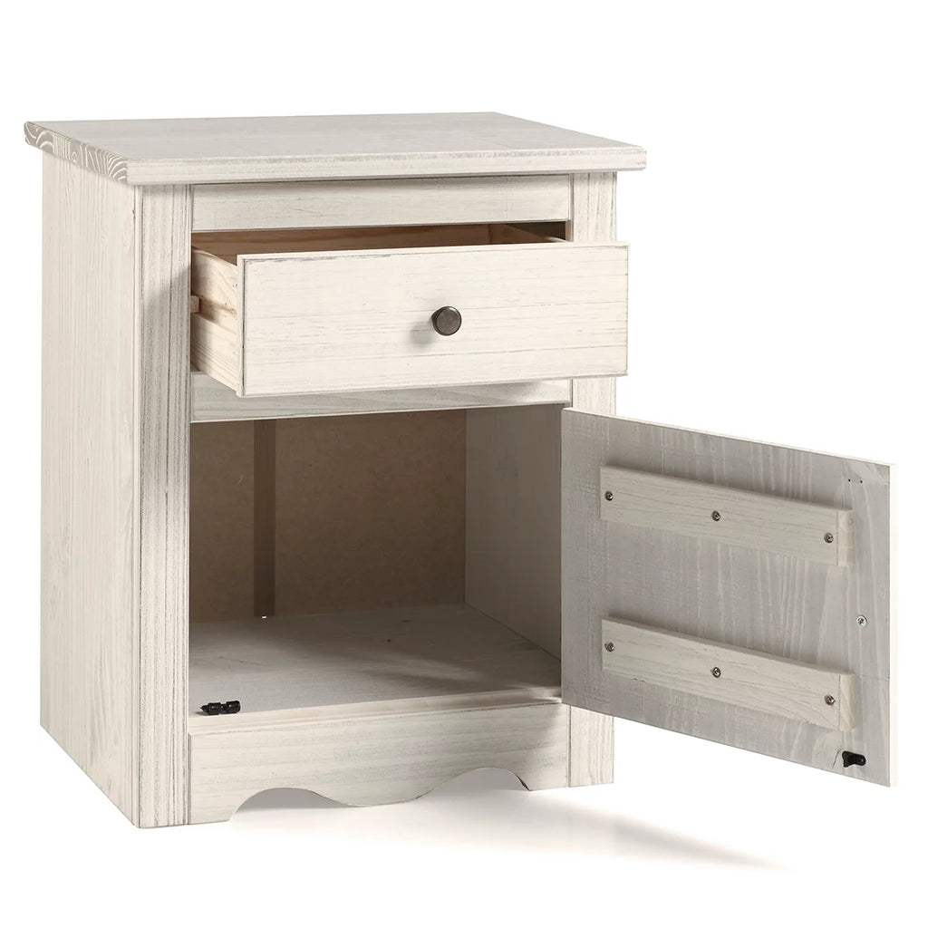 White 1 Door 1 Drawer Wood Nightstand F839