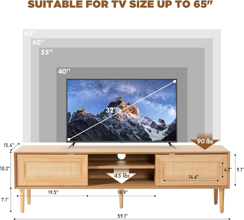 Rattan TV Stand for 55 Inch TV with 2 Cabinets F42281