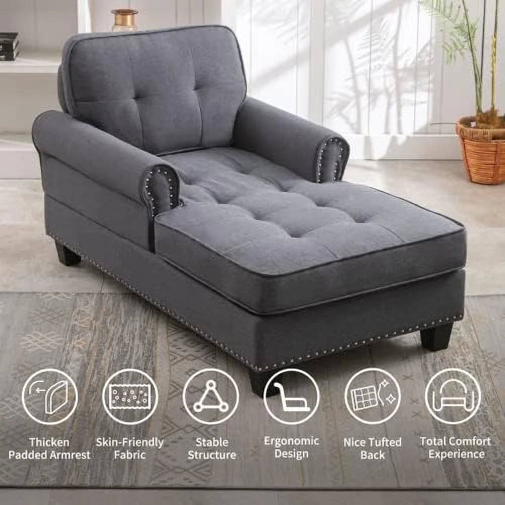Linen Tufted Chaise Lounge Sofa Bed T756