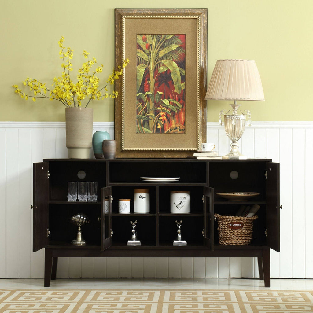 Rustic Wood Buffet Storage Sideboard Table with 4 Cabinets K6176