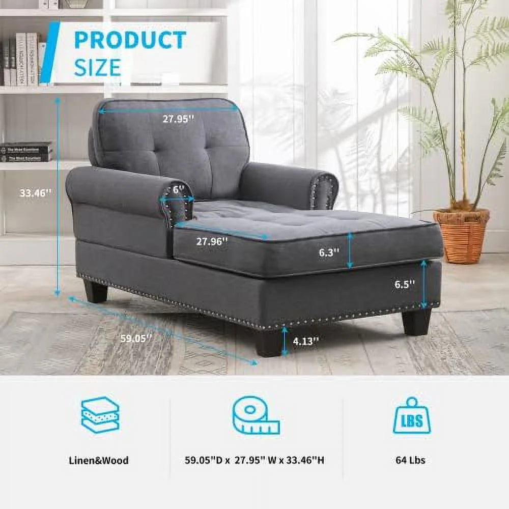 Linen Tufted Chaise Lounge Sofa Bed T756