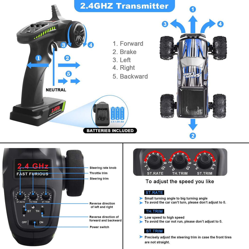 Remote Control Off Road Monster Truck 1:18 Scale 4WD Blue S271052