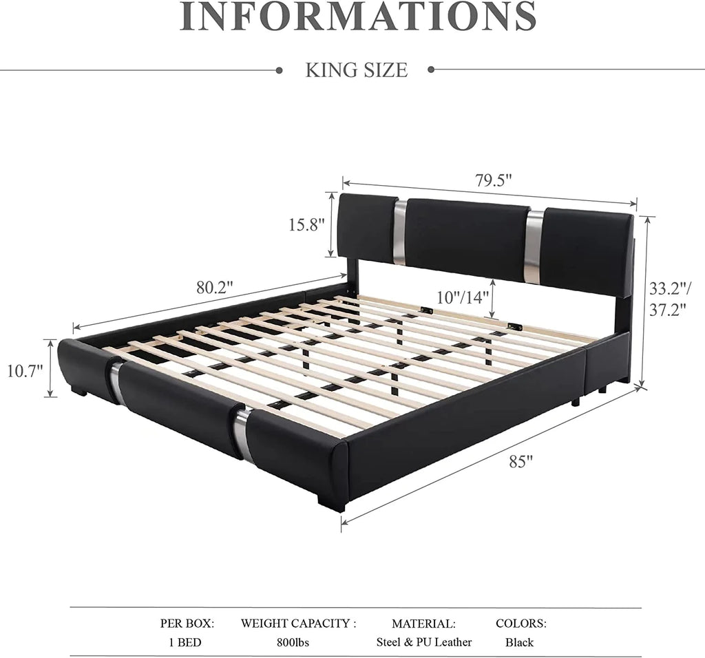King Size Bed Frame with Adjustable Headboard Black L415