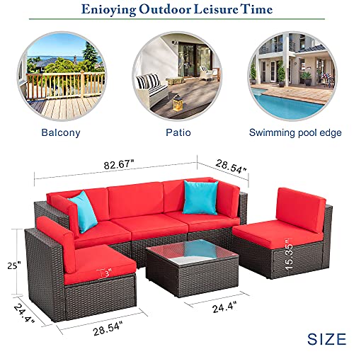 6 Pieces PE Wicker Rattan Sectional Sofa Set with Coffee Table D187