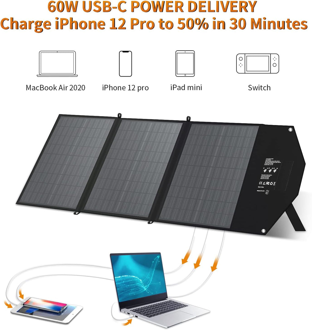 60W Portable Foldable Solar Panel with Adjustable Kickstand G11214