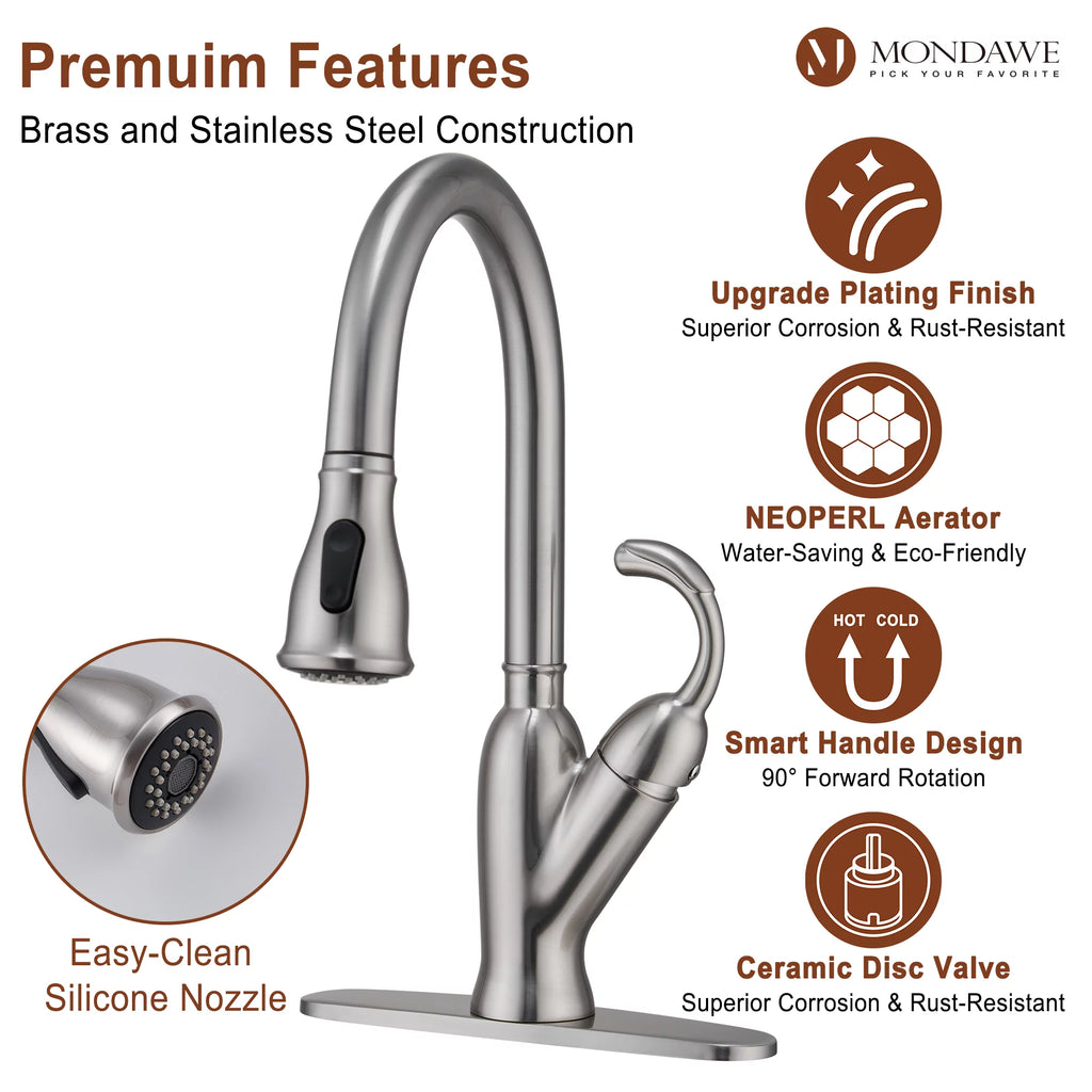 Single Handle Brushed Nickel Pull Down Kitchen Faucet V120950
