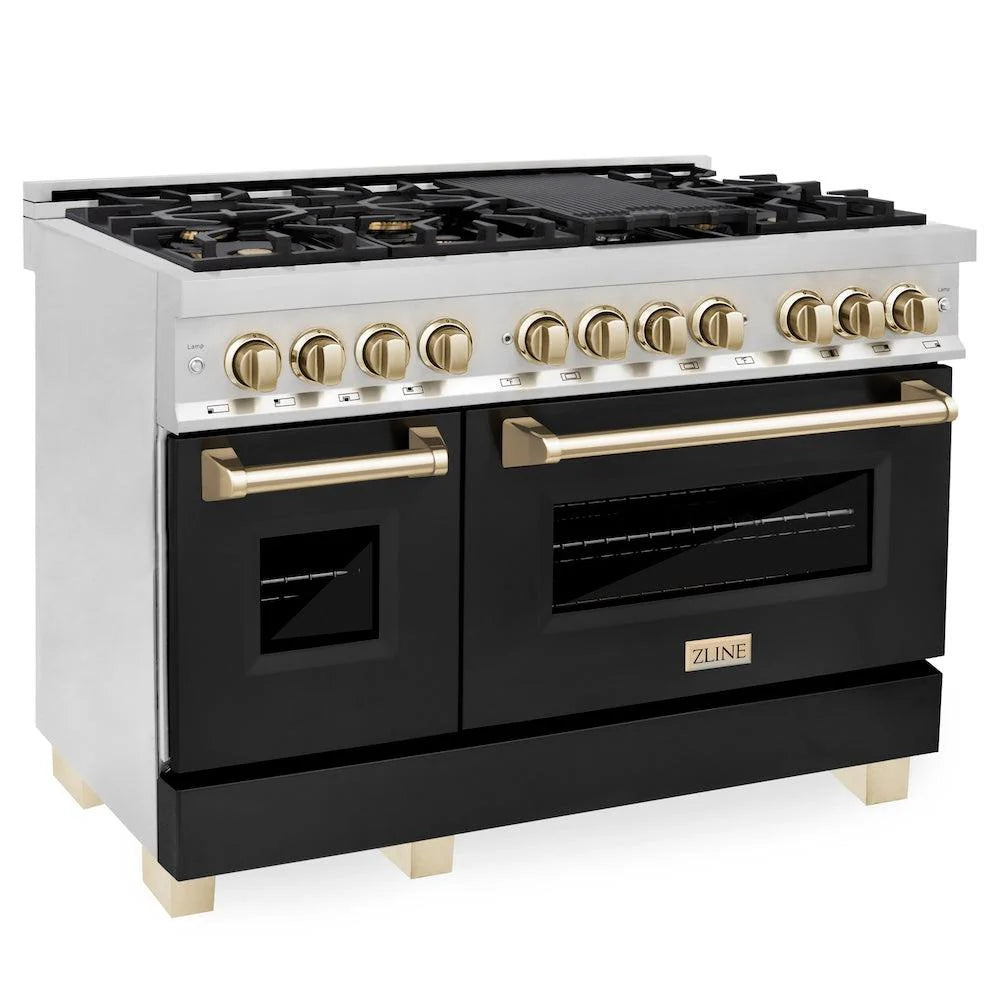 48 6.0 cu. ft. Dual Fuel Range with Black Matte Door and Gold Accents O85385