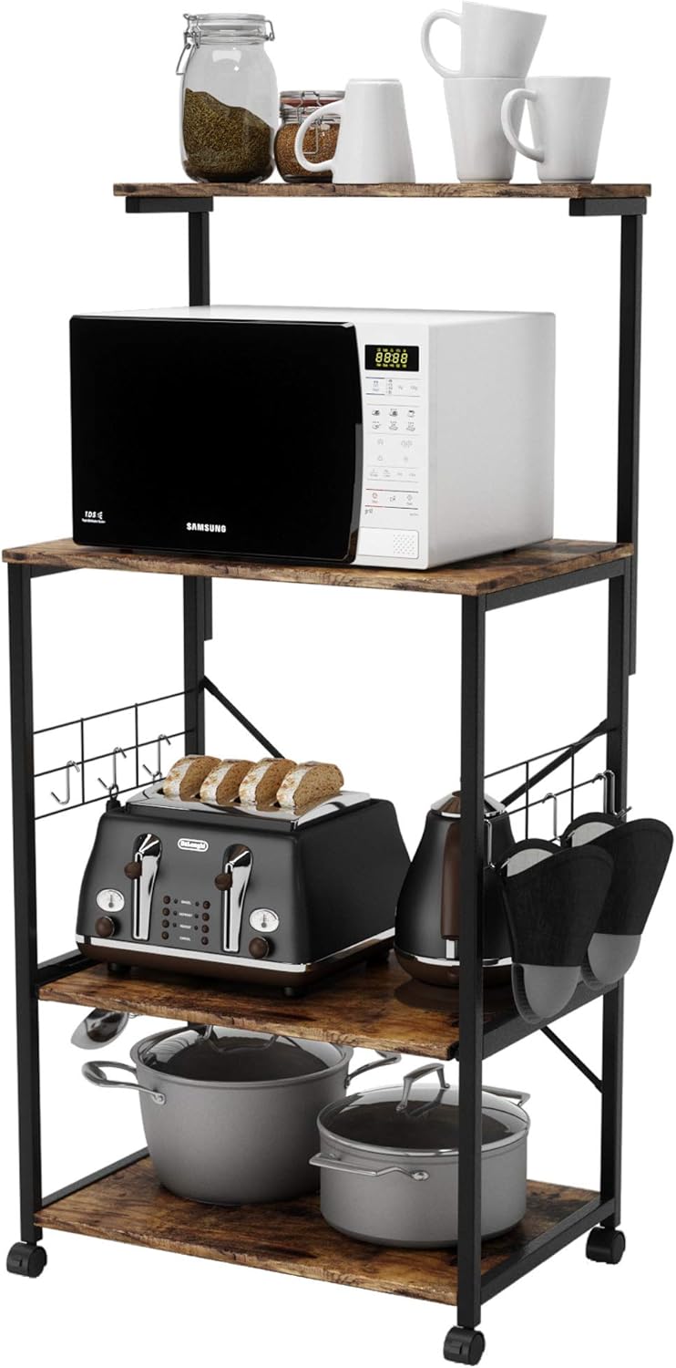 4 Tier Kitchen Storage Cart with Side Hooks J4329