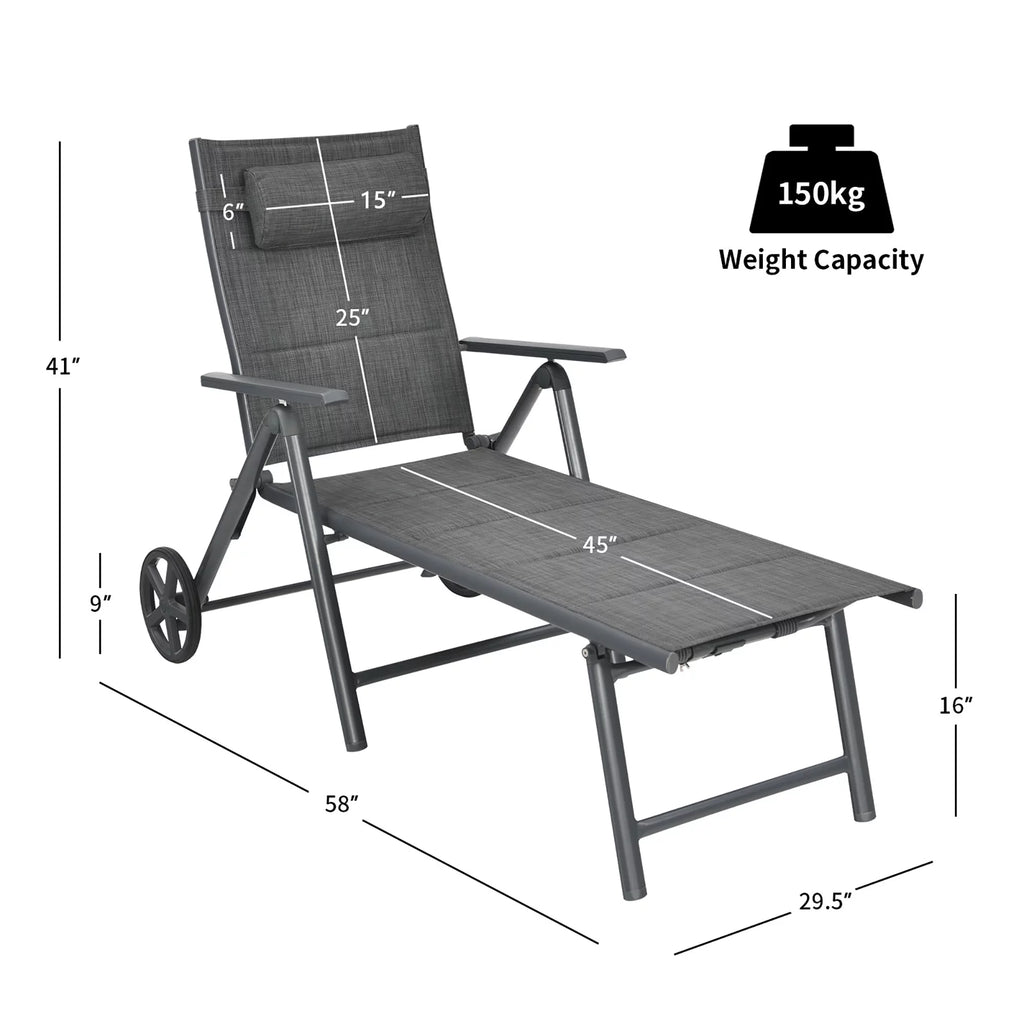 2PCS Aluminum Adjustable Pillow Padded Patio Chaise Lounge Z113