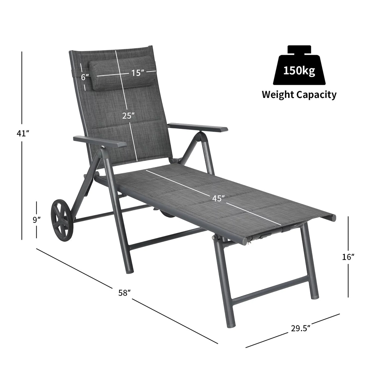 2PCS Aluminum Adjustable Pillow Padded Patio Chaise Lounge Z113