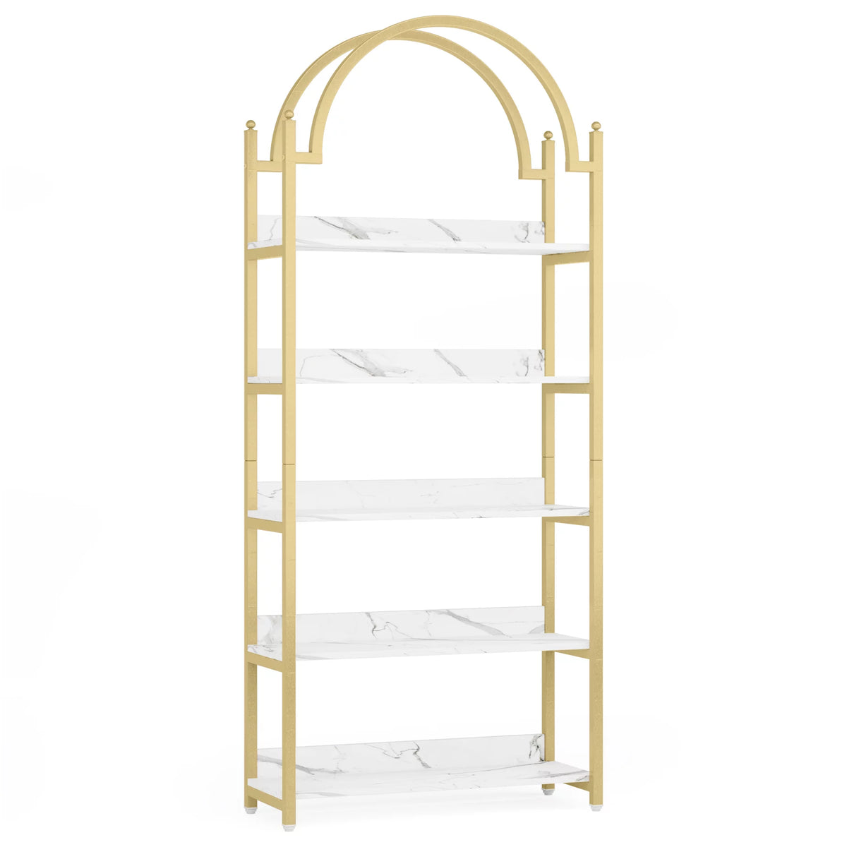 72.4 inch Tall Gold Metal 5 Shelf Arched Bookcase V4210
