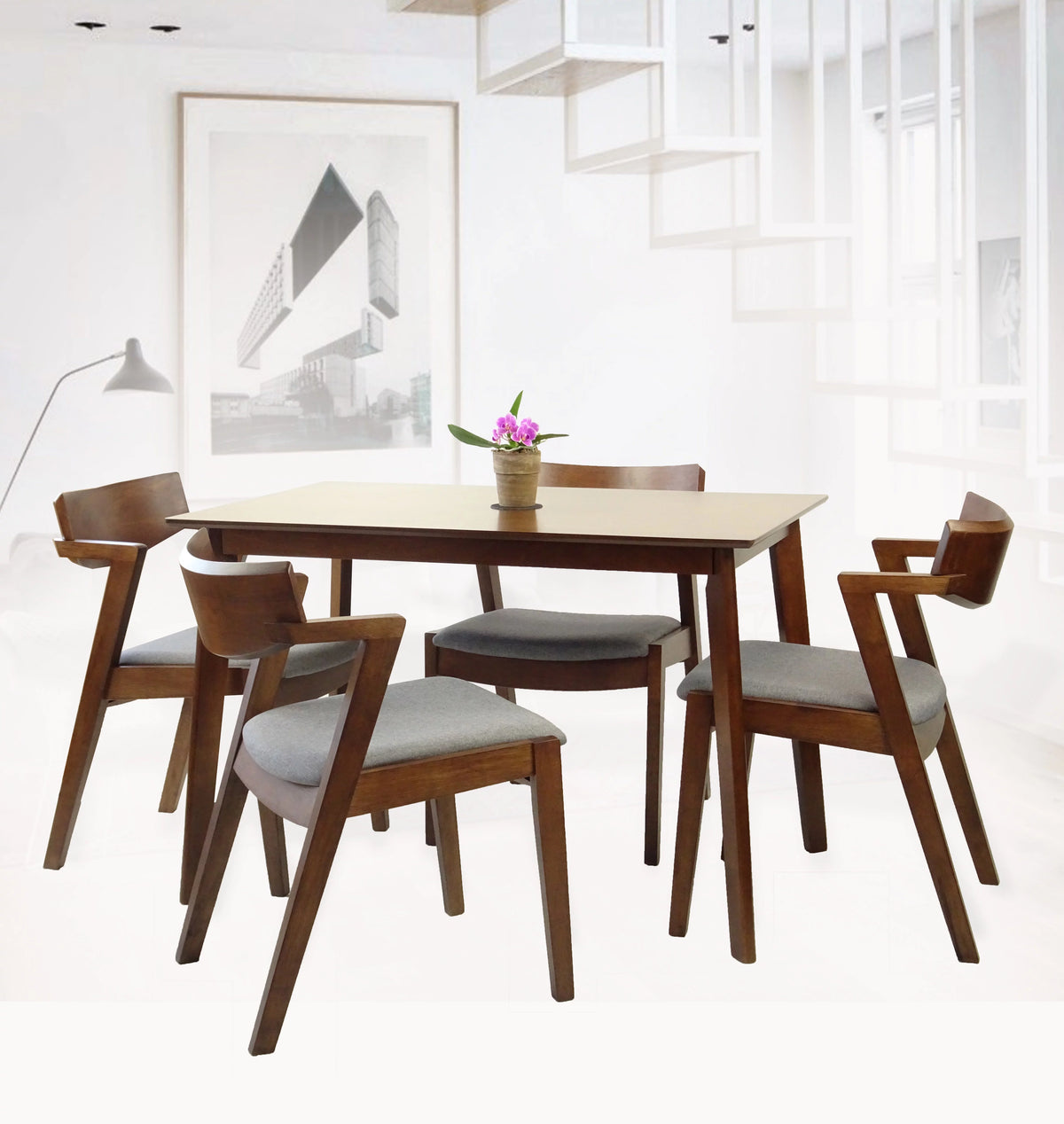 Round Wood Dining Table Medium Brown Finish M8902