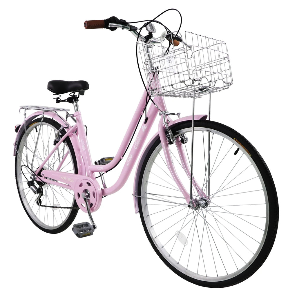 26 inch Commuter Bicycle with 7-speed, Baskets, Pink J14383