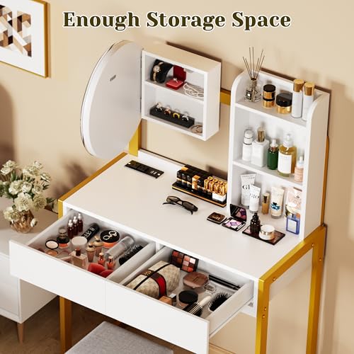 White Vanity Desk with Mirror and Lights M9604