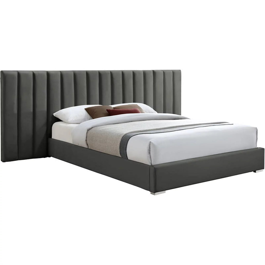 Gray Velvet King Bed with Chrome Metal Legs S694