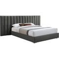 Gray Velvet King Bed with Chrome Metal Legs S694
