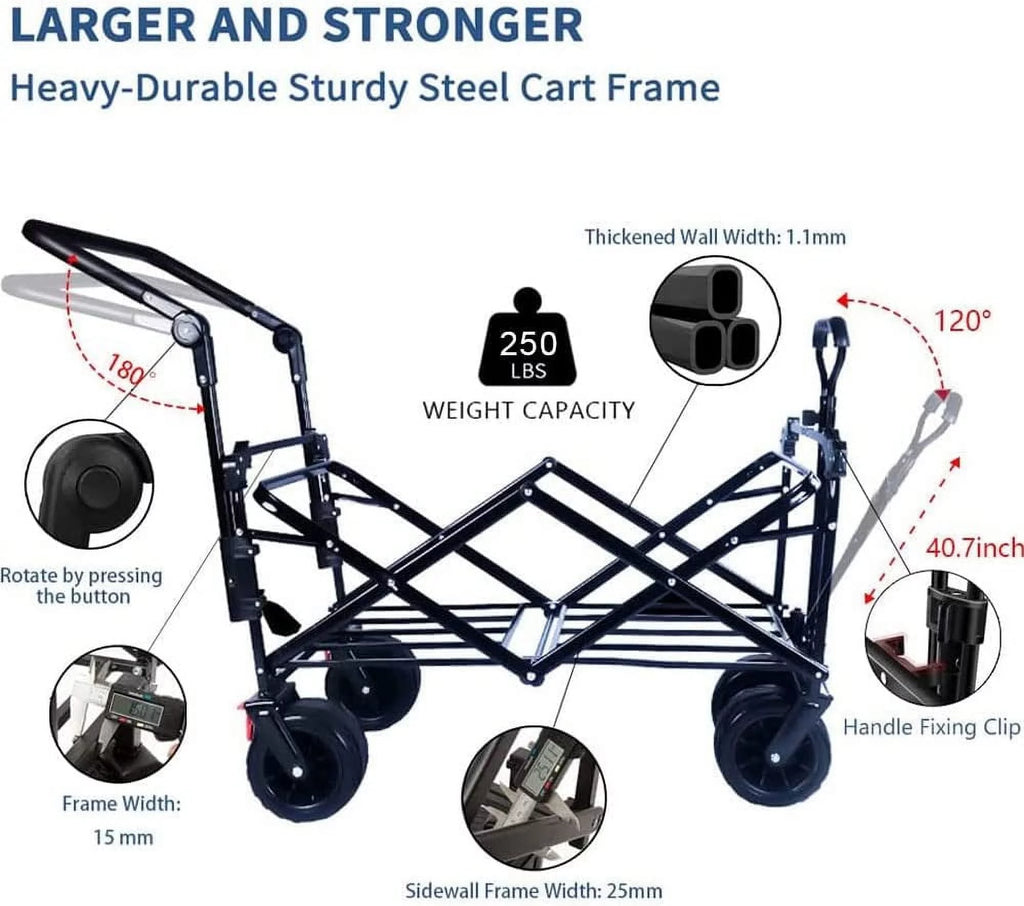 Collapsible Heavy Duty Folding Wagon Cart with Removable Canopy J426039