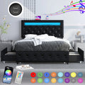 Black Queen LED Faux Leather Upholstered Platform Bed with 4 Storage Drawers P709