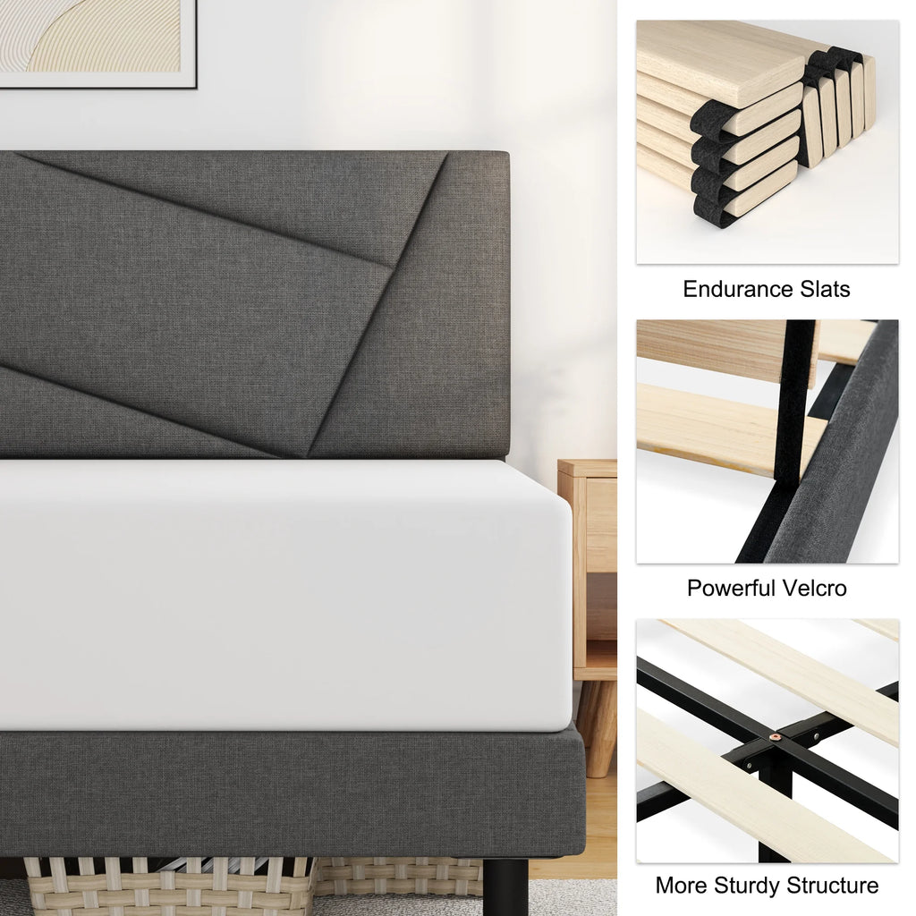 Queen Size Fabric Upholstered Platform Bed Frame B685