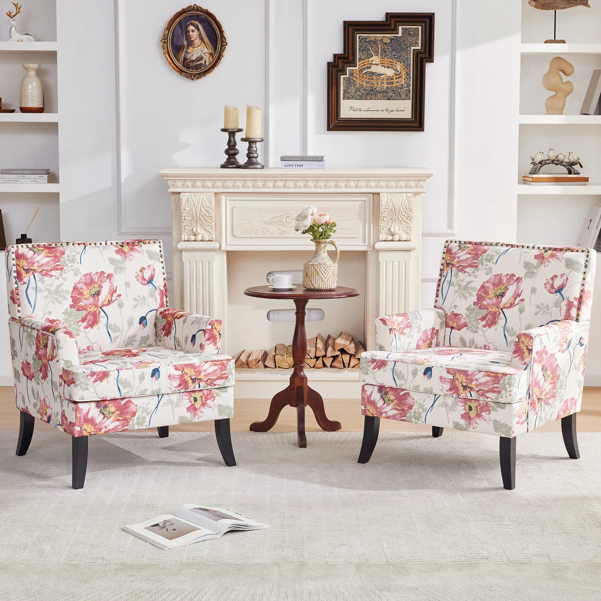 Set of 2 Upholstered Accent Chair with Wooden Legs H356