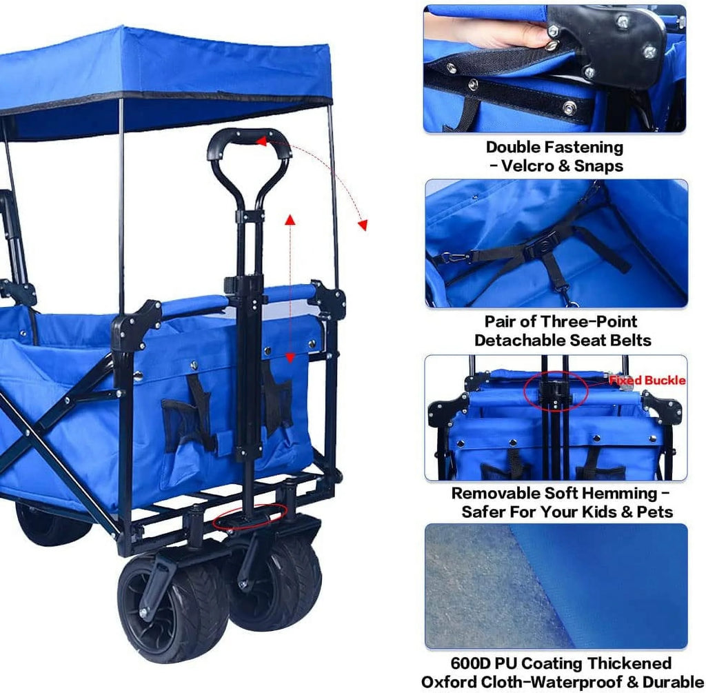 Collapsible Heavy Duty Folding Wagon Cart with Removable Canopy J426039