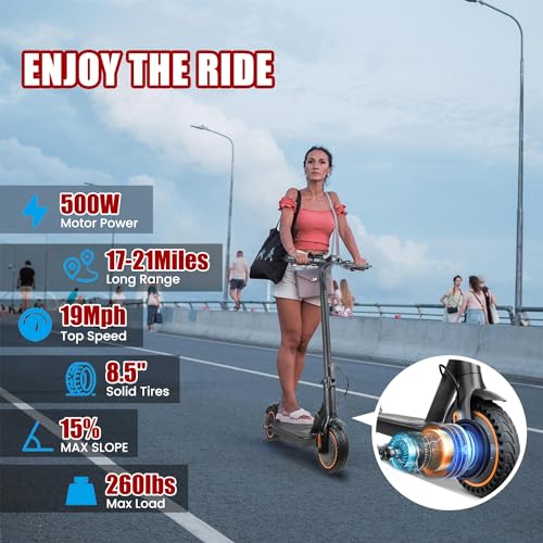 Electric Scooter with 8.5" Solid Tires, 500W Motor, 19MPH Max Speed O178640