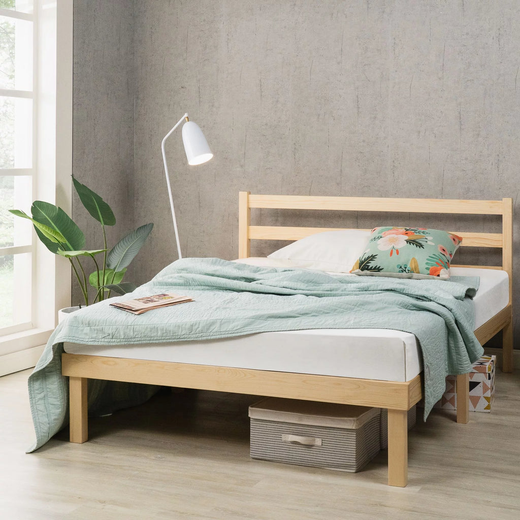 King Wood Platform Bed Frame with Headboard O11574