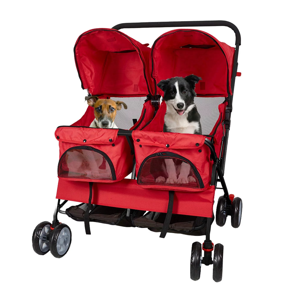 Double Pet Stroller Foldable Two-Seater Carrier Strolling Cart X5767